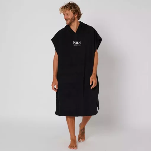 O&E Mens Priority Lightweight Hooded Poncho - AMTW11 TERRY hooded poncho towel Black 24 - O&E