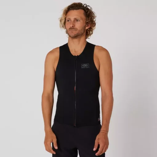O&E Men Sleeveless Chest Zip Paddle Vest - SMWE12 DOUBLE BLACK 1.5mm FrontZip Wetsuit VEST - O&E
